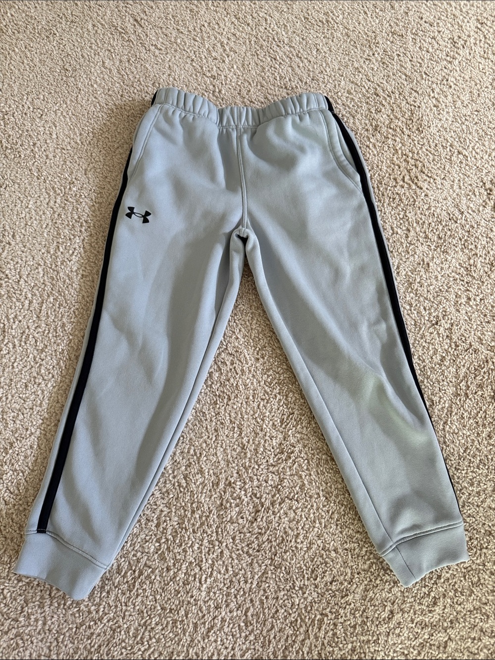 Under Armour Kids Light Gray Joggers with Black Side Stripe
